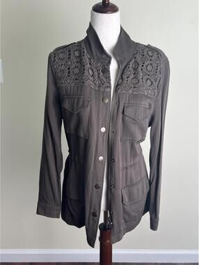 Hinge Lace Utility Jacket Women’s XS Crochet Detail Drawstring Waist